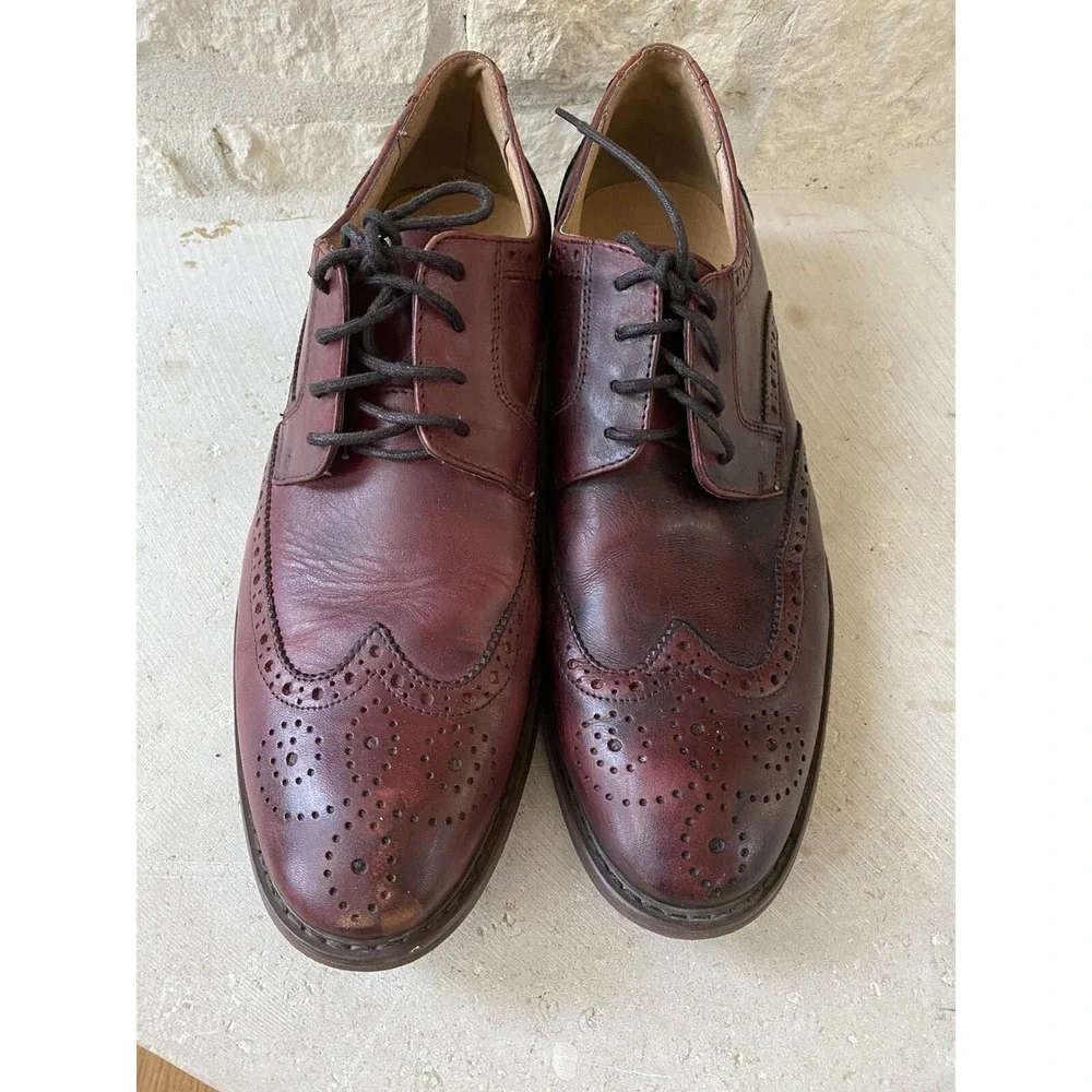 LA Milano Burgundy Genuine Leather Patina Collection Wing Tip Dress Shoes 9‎